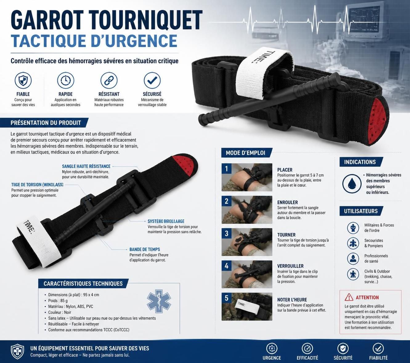 découvrez notre guide complet sur le garrot tourniquet tactique d'urgence, son utilisation efficace et ses avantages essentiels pour les interventions rapides en situations critiques.