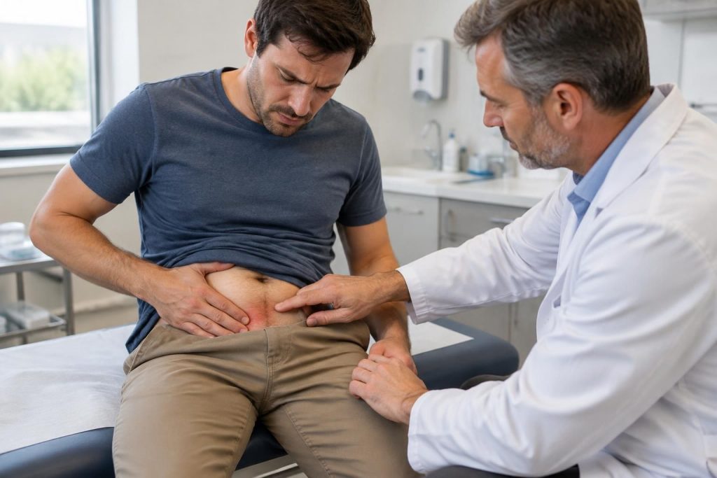 boule dans l’aine, douleur ou hernie qui ne se réduit plus : découvrez les signes d’alerte et quand consulter rapidement.